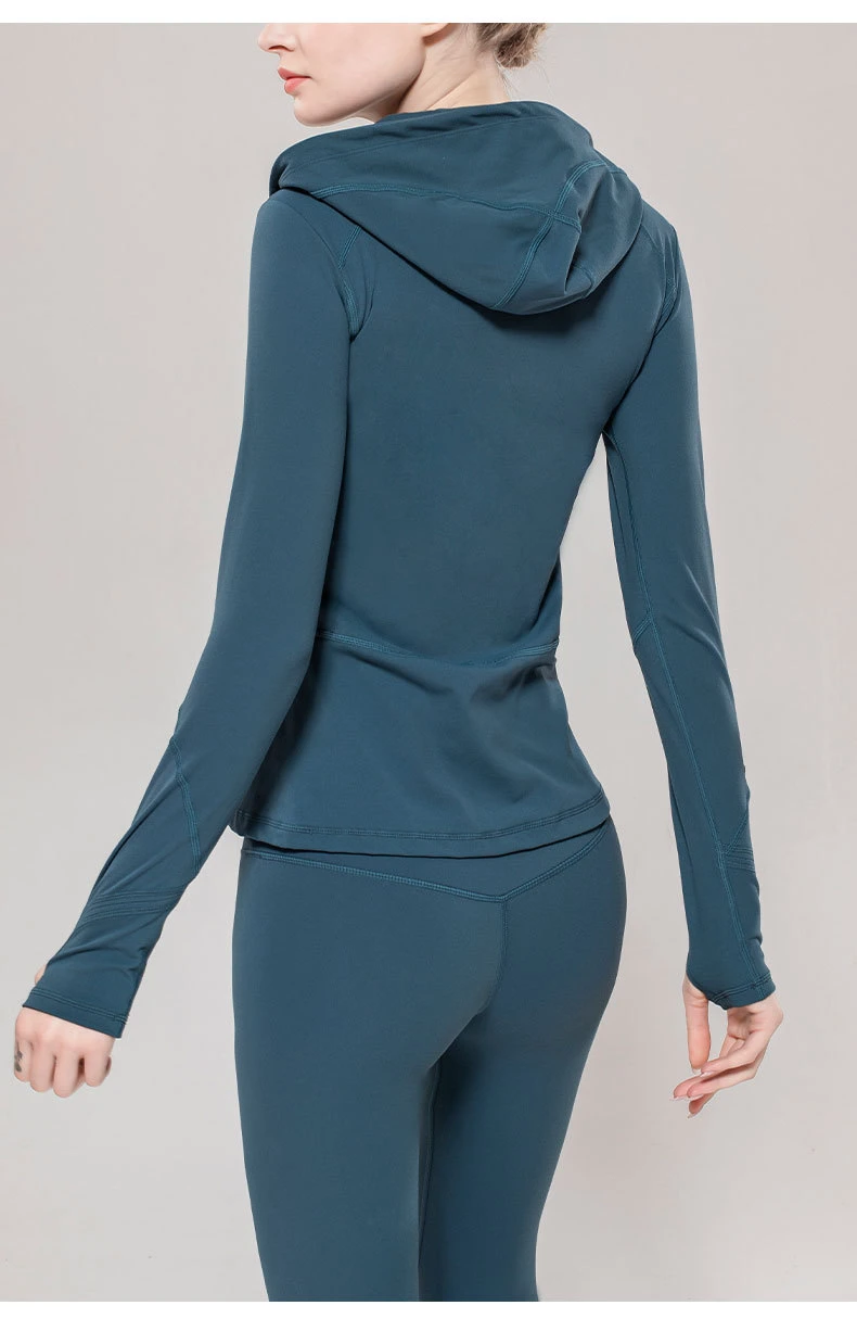 Women Clothing Zipper Activewear Long-Sleeved Fitness Leggings Hooded Jogging Track Suit Women Sports Wear