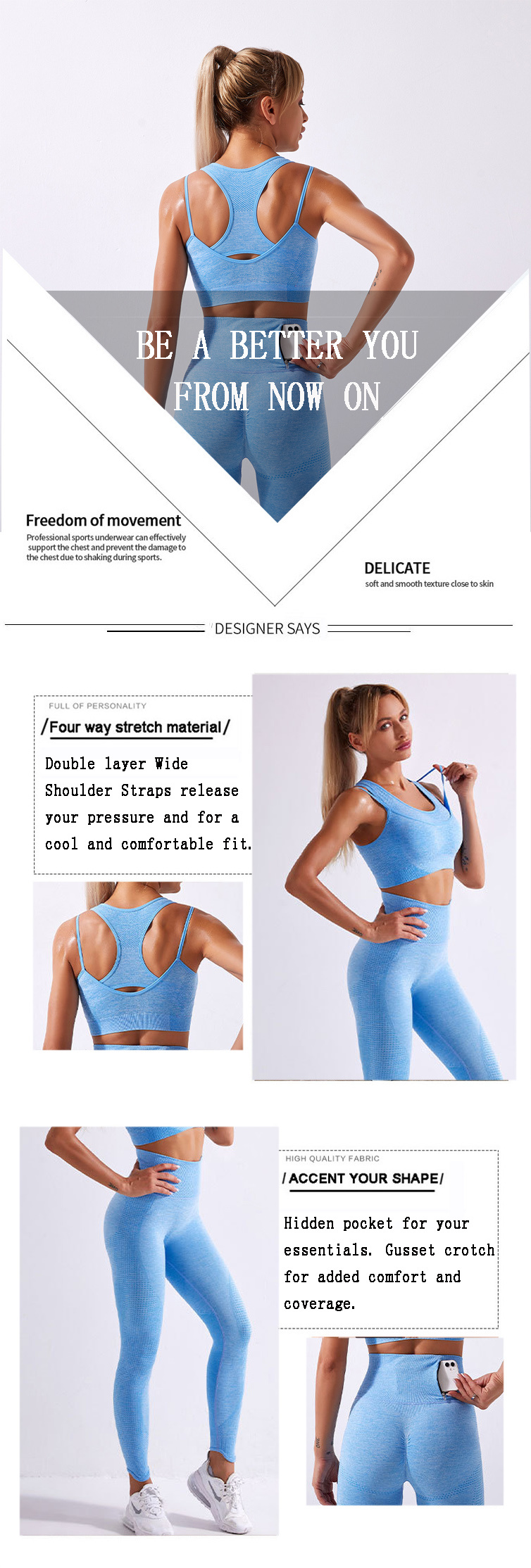 Women Gym Wear Workout Fitness Sport Clothing Zippered Pocket Seamless Workout Yoga Set