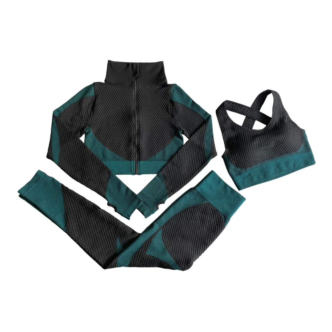 Yoga Pantsuit New Zip Seamless Sports Bra 2-Piece Set for Spring/Summer