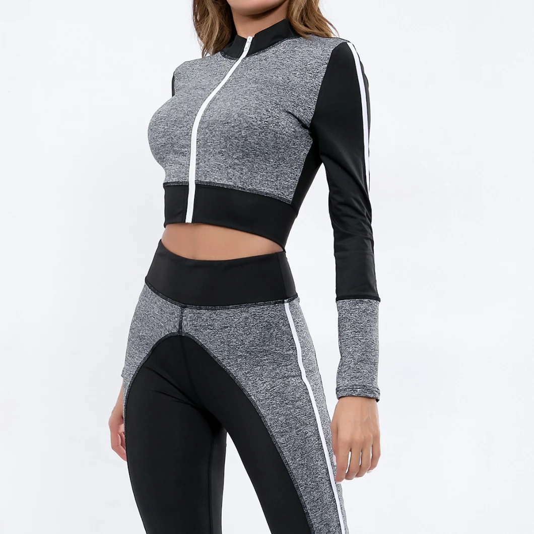 Custom Fall Winter Embroidered Logo Two Tone Color Block Sports Yoga Casual Outfits Tracksuits for Women