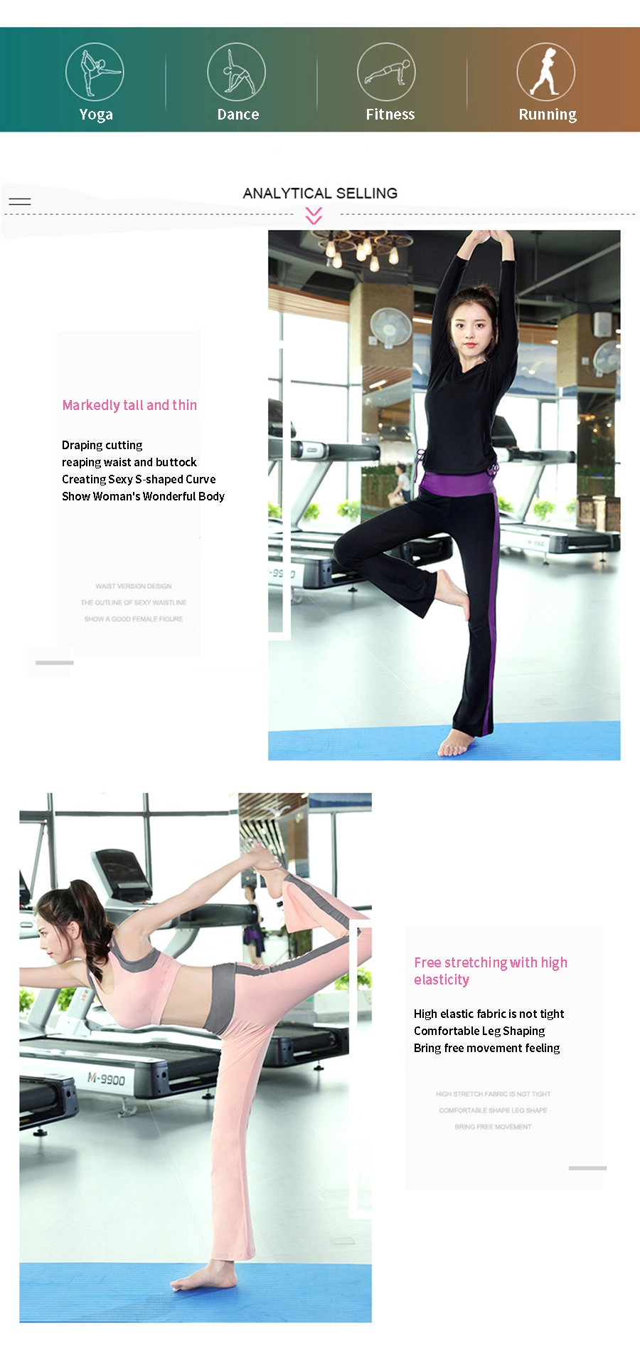 Fitness Yoga Suit Women Show Slim Long Sleeve Gym Yoga Clothes Track Pants