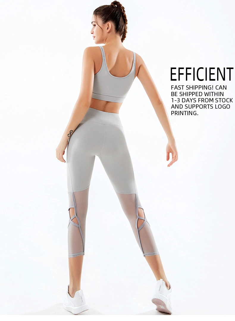 Woman Activewear Sexy Yoga Sport Bra and Pant Mesh Leggings Set