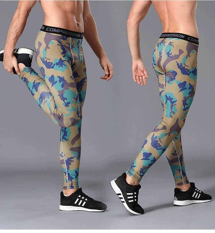 Quality Men's Camouflage Workout Exercise Gym Leggings Bodybuilding Tights S-3XL