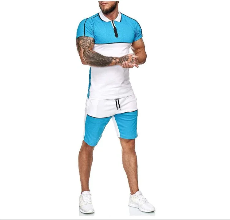 2021 New Boy Sport Summer Shirt and Shorts Set Men's Patchwork Color Two Piece Pants Short Set Tracksuit