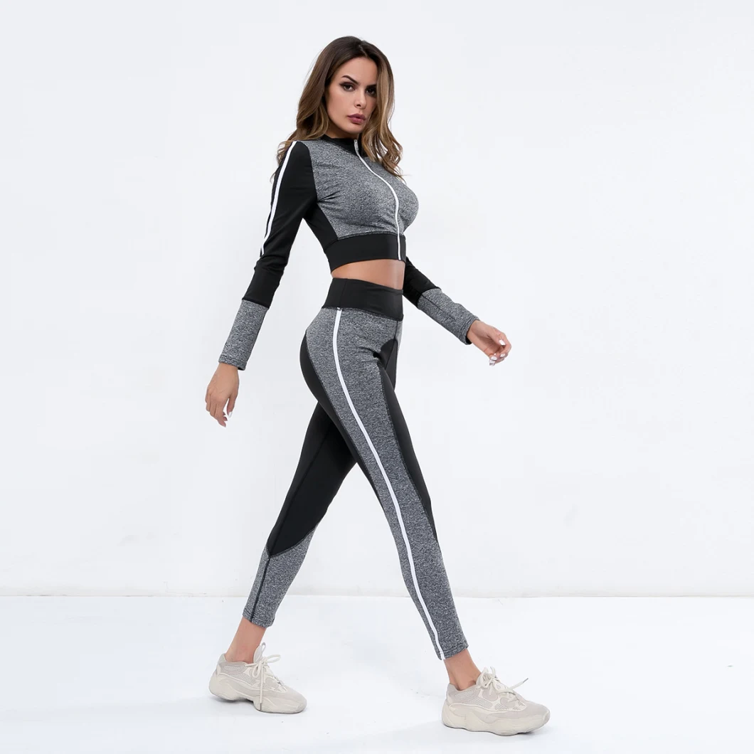 Custom Fall Winter Embroidered Logo Two Tone Color Block Sports Yoga Casual Outfits Tracksuits for Women