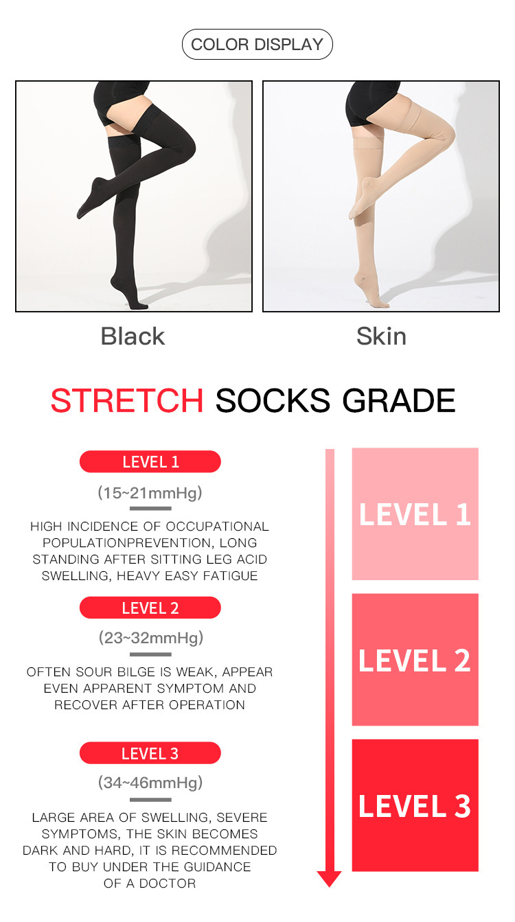 Thigh High 30-40mmhg Graduated Compression Varicose Veins Stocking Compression Sock Medical