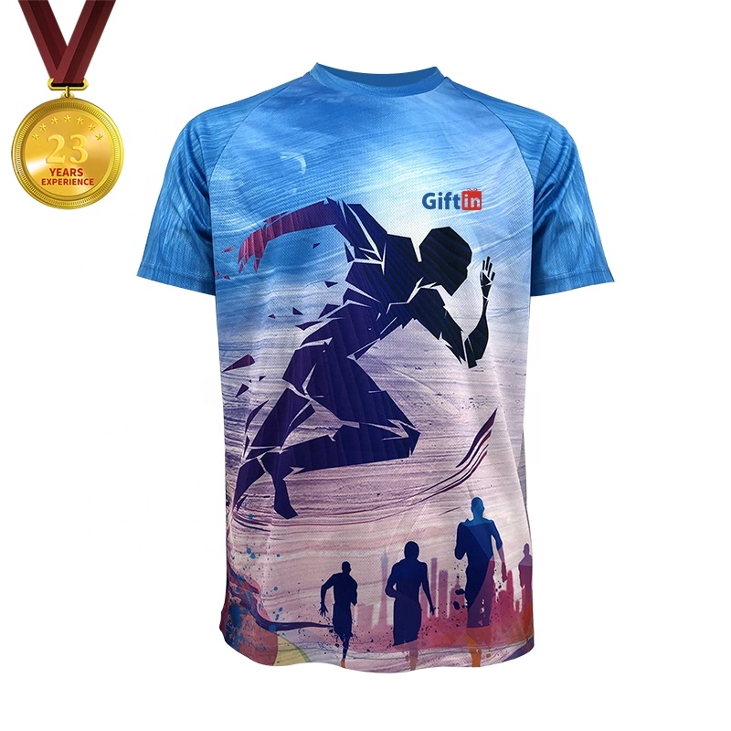 Men's Short-Sleeved Sublimation Printing Crew Neck T Shirt Run Wear Dry Fit Sports Marathon Running T Shirts