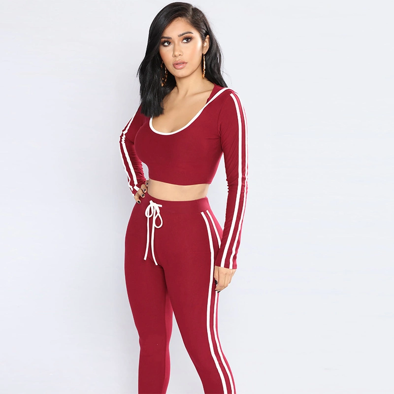 Cheap Price Womens Stripped Cropped Hoodie and Legging Suit Customized Women Yoga Suit Sportswear Workout Sets