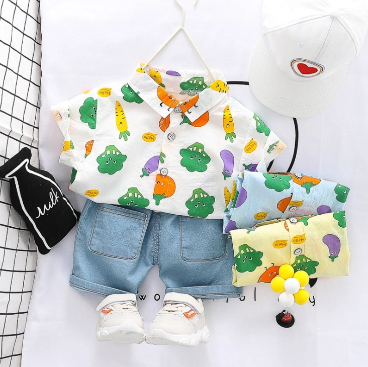 Summer Boys Full Shirt Set Cartoon Vegetable Printing Wholesale Short-Sleeved Shorts 2 Sets
