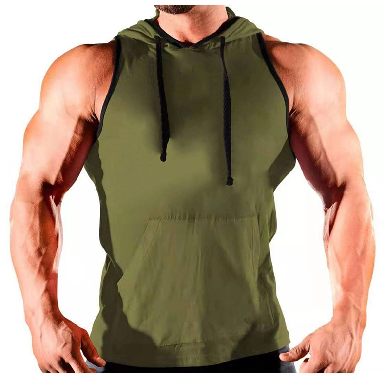 Men Sleeveless Hoodies Gym Tank Tops Muscle Bodybuilding with Pockets