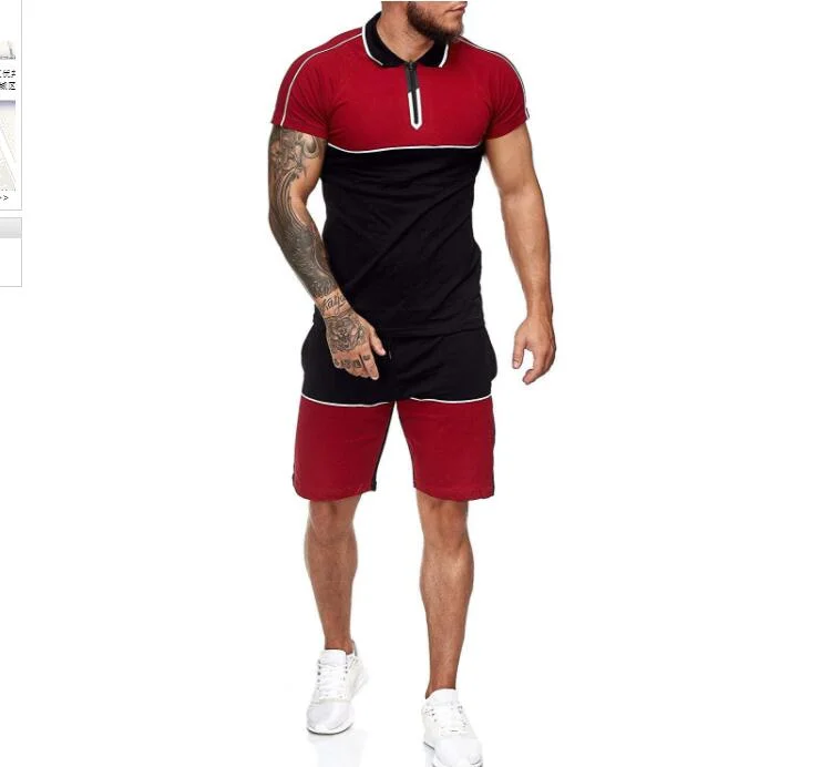 2021 New Boy Sport Summer Shirt and Shorts Set Men's Patchwork Color Two Piece Pants Short Set Tracksuit