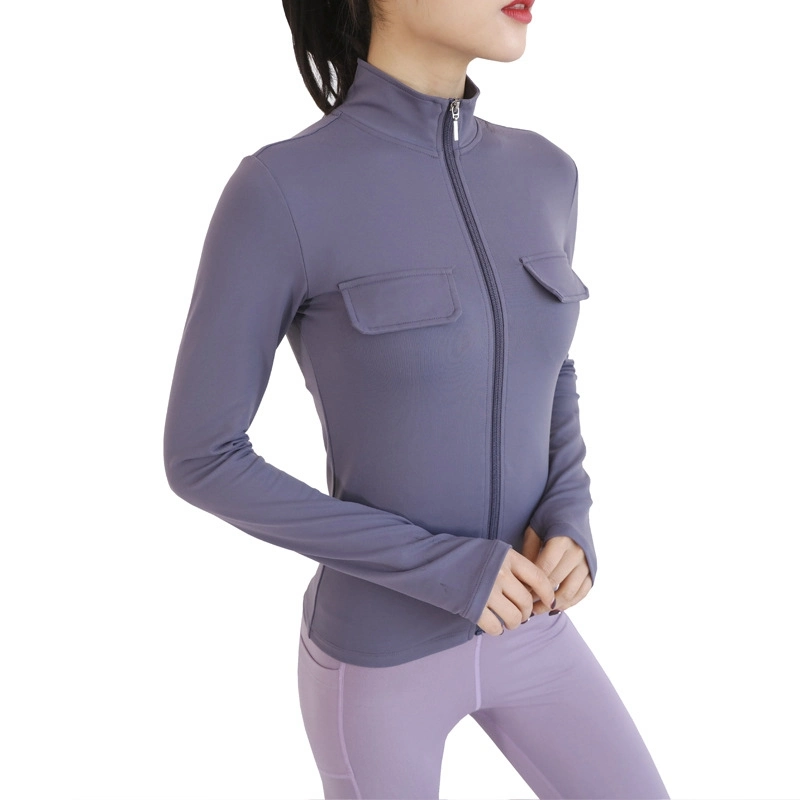 Long-Sleeved Workout Clothes Women Fall/Winter Quick-Drying Tights Stand-Collar Sports Jacket