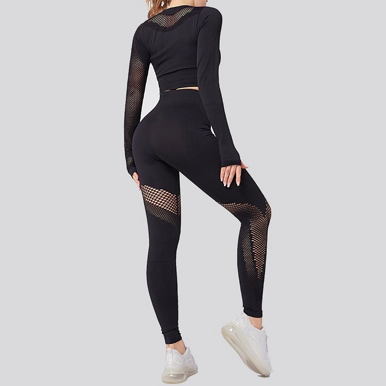 Women 2PCS Seamless Yoga Set Sport Suit Gymwear Workout Clothes Long Sleeve Gym Crop Top High Waist Leggings Fitness Sports Suit