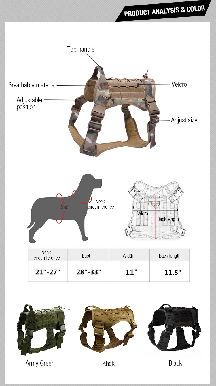 Military Patrol Outdoor Training Harness Tactical Service Dog Vest with Handle