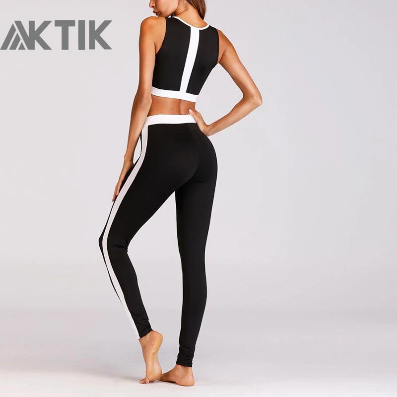 Black and White Pure Color Legging and Bra Top Sets for Yoga Women Running Workout Clothes