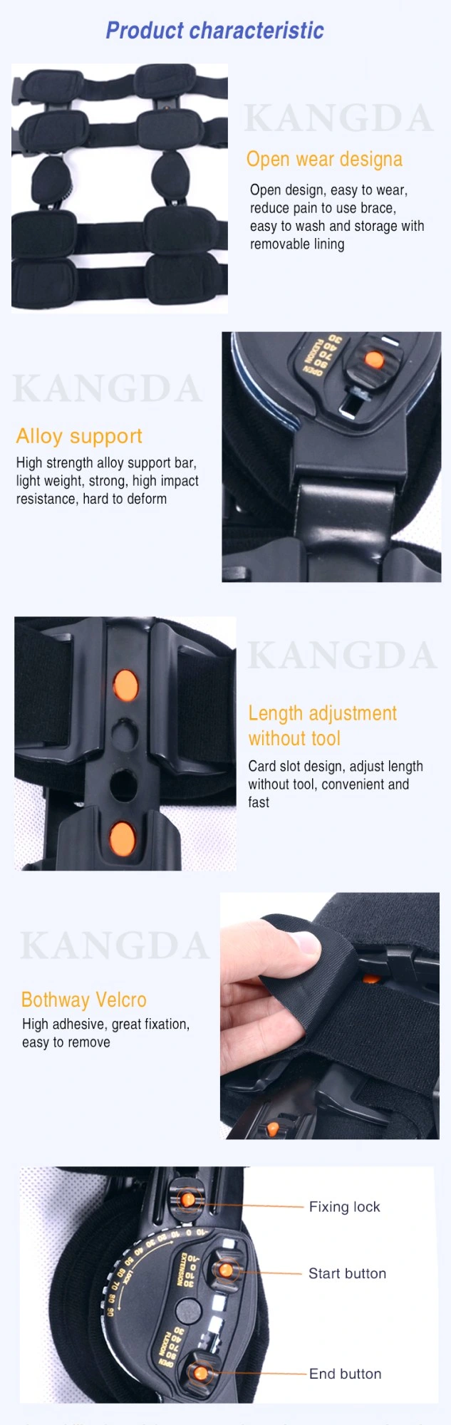 High Quality FDA Ce Approved Adjustable Orthopedic Hinged Knee Support ROM Post-Op Knee Brace