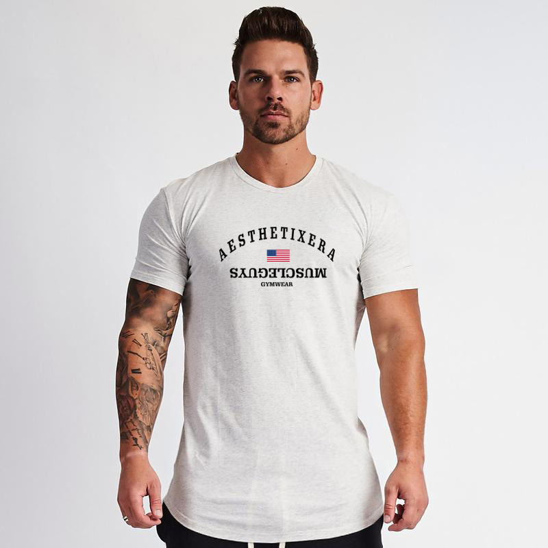 Customized Men Plain Curved Hem Tee Tshirt Sports Workout Gym Fitness Clothing