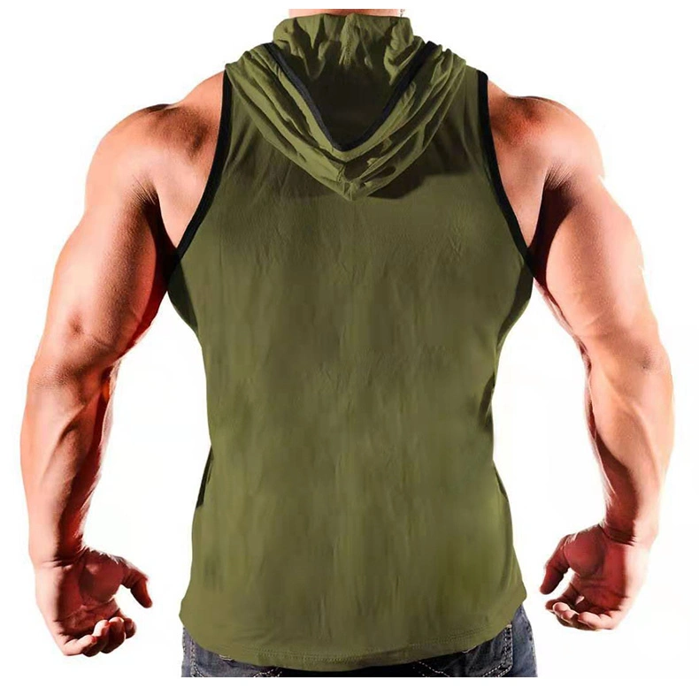 Men Sleeveless Hoodies Gym Tank Tops Muscle Bodybuilding with Pockets