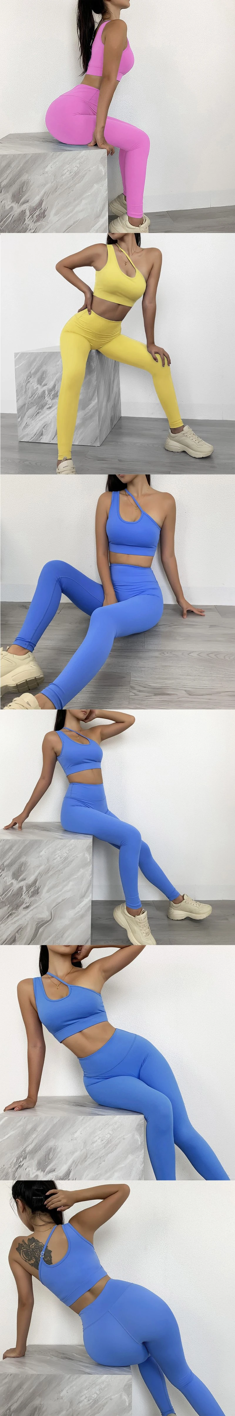 Women Sexy Single Shoulder Workout Clothing Gym Fitness Sportswear