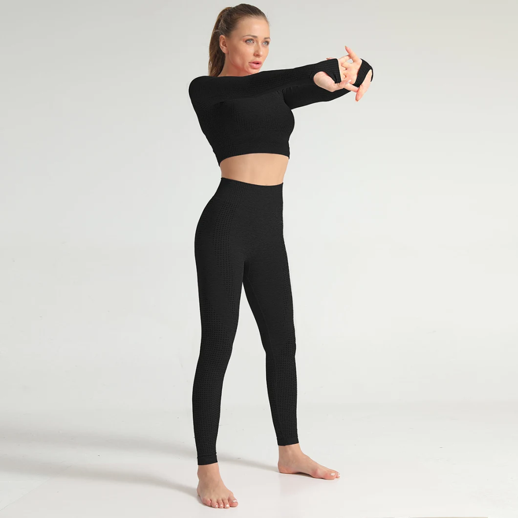 Seamless Yoga Sets Clothing for Women Fitness Jacquard Knitting Woman Push up Leggings Long Sleeve