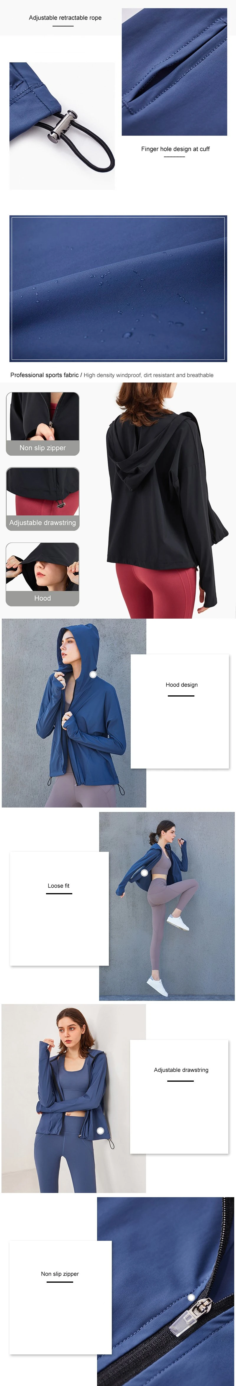 Quick Drying Fitness Clothes Women's Long Sleeve Hooded Sports Loose and Slim Yoga Clothes