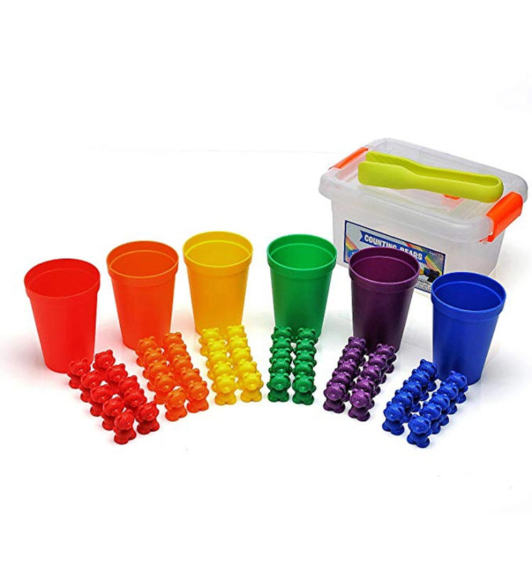 Plastic Bear Counters and Dice Math Bears Game Rainbow Counting Bears Toys with Matching Sorting Cups