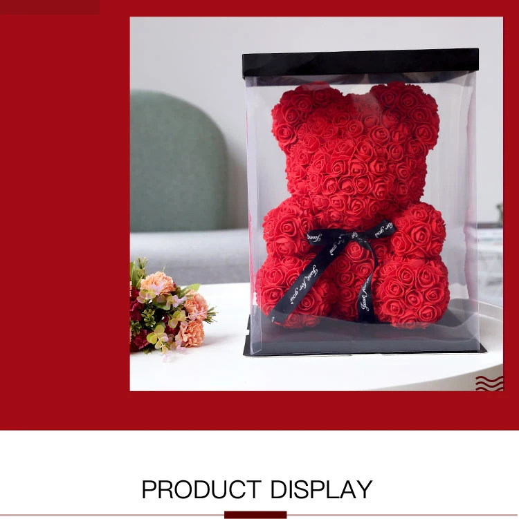 Best Selling Plastic Rose Bear Artificial Teddy Bear Flower Rose 40cm with Heart for Valentine