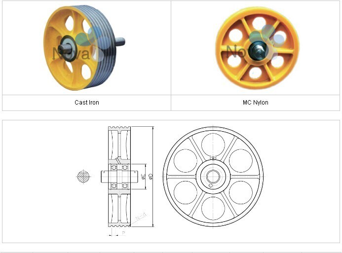 Nylon Pulley Wheels Elevator Deflector Sheave with Bearings