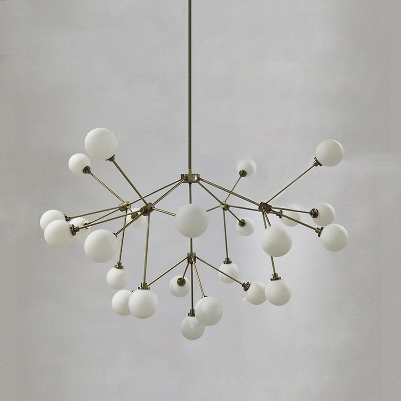 Aged Brass Metal Rod with Glass Balls Shade Pendant Lamp.