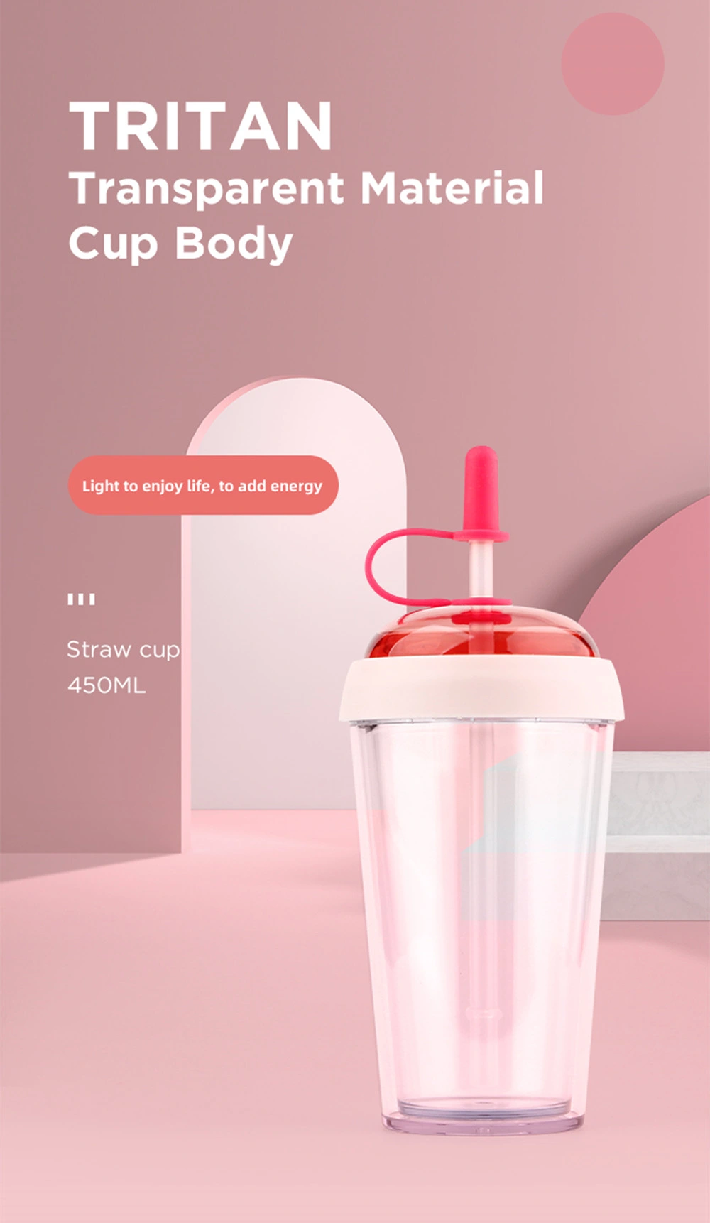 450ml/15oz 2021 New Plastic Straw Cup with Dust-Proof Cap Straw Cup Creative and Practical Straw Cup