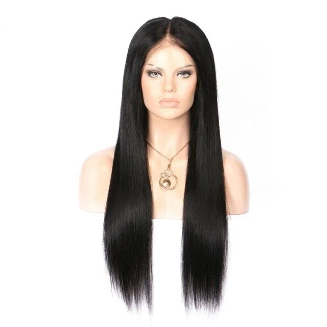 Silky Straight Brazilian Virgin Hair Full Lace Human Hair Wigs 130 Density with Baby Hair