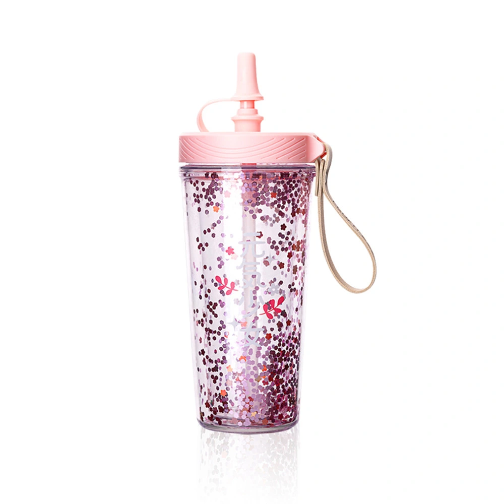 450ml/16oz New Sequin Straw Cup Dust Proof Plastic Cup Juice Cup BPA Free