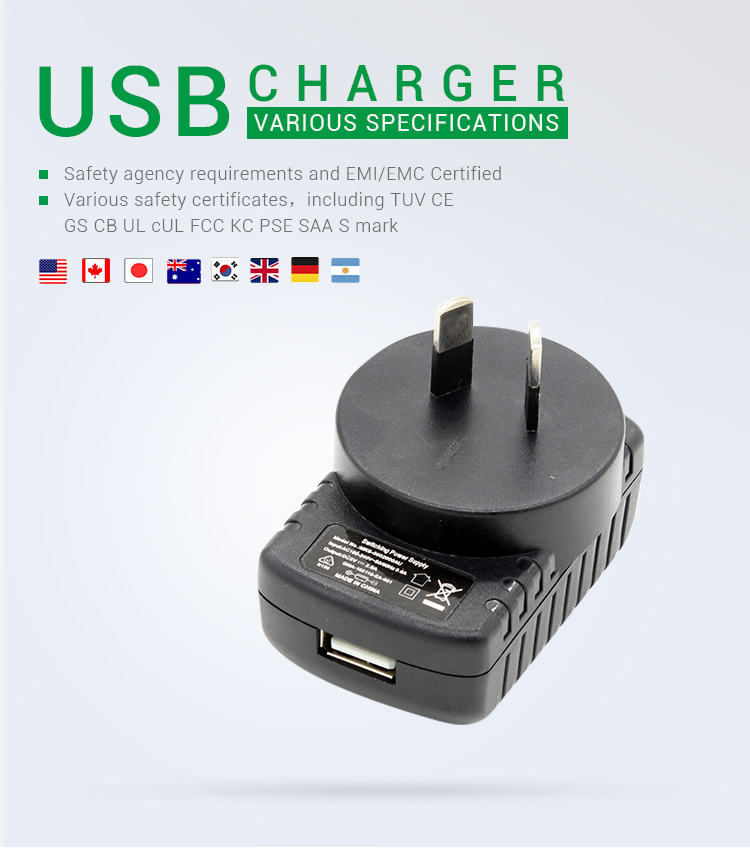 Au Wall Mount USB Power Charger Adapter 5V 2.4A for Mobile Phone Charger