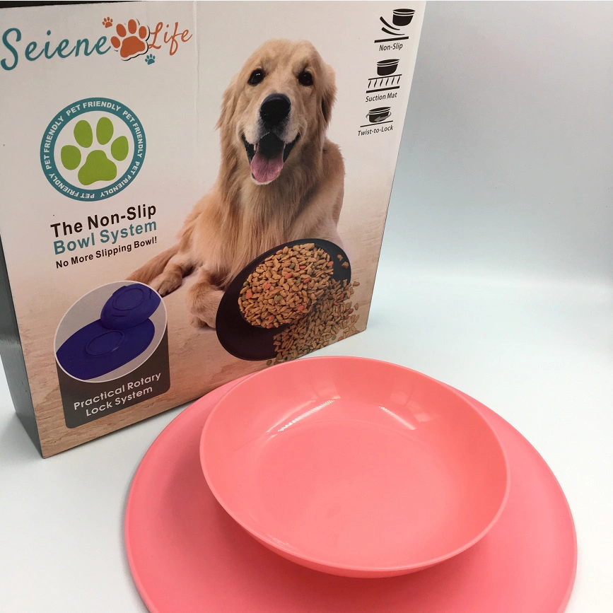 Non Skid Pet Bowl Set - Dog Bowl Spill Proof Mat Set - Rotary Lock Non Skid Pet Puppy Cat Dog Bowl with Mat - No Mess Food/Water Bowl Esg12718