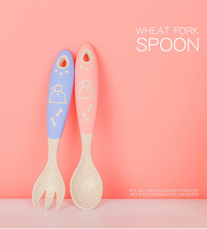 Wheat Straw Plastic Children Cutlery Set Spoon and Fork