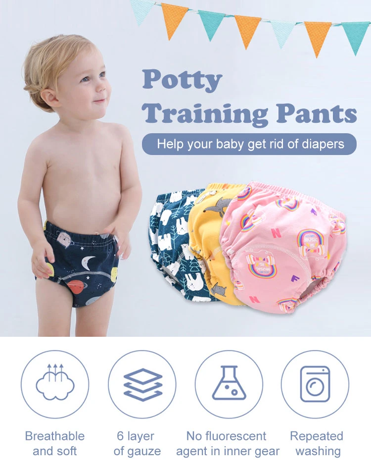Baby Cotton Absorbent Toilet Training Pants, Toddler Potty Training Reusable Solid Color Underwear for Boy and Girl 2-47