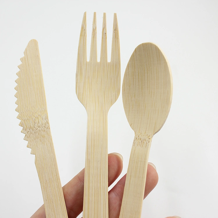 Biodegradable Eco Friendly Disposable Wooden Cutlery Set 170mm Bamboo Spoon Forks and Knives