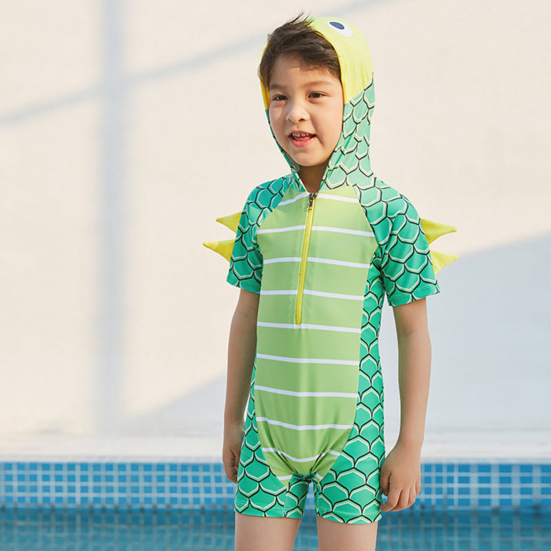 2020 Child Baby Boys Dinosaur Hooded Bathing Suit Short Sleeve Pool Beach Swimwear Infant Kids Baby Fashion