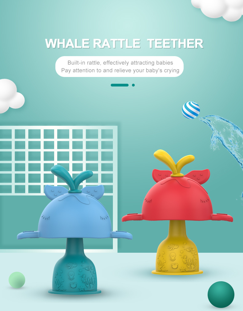 Eco-Friendly Silicone Baby Teething Toys BPA Free Whale Shape Silicone Baby Rattles Teether Silicone Teething Rattle