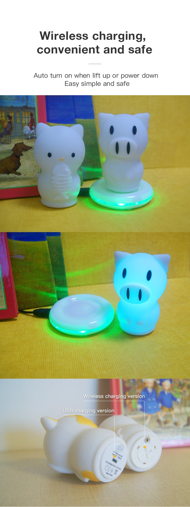 Lovely Rabbit Wireless RGB Colorful LED Waterproof Night Light with Soft Silicone Lamp for Baby Bedroom