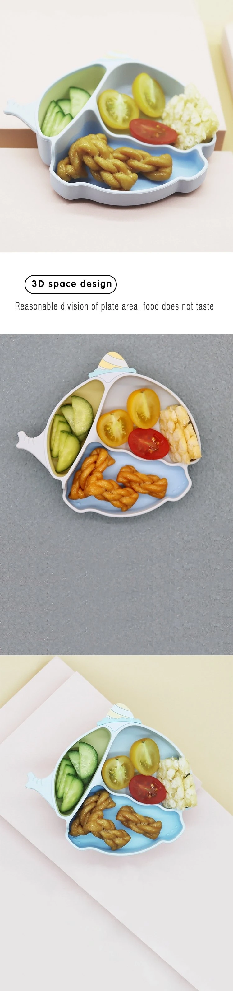 New Design Eco-Friendly Food Grade BPA Free Divided Silicone Baby Food Plates for Babies