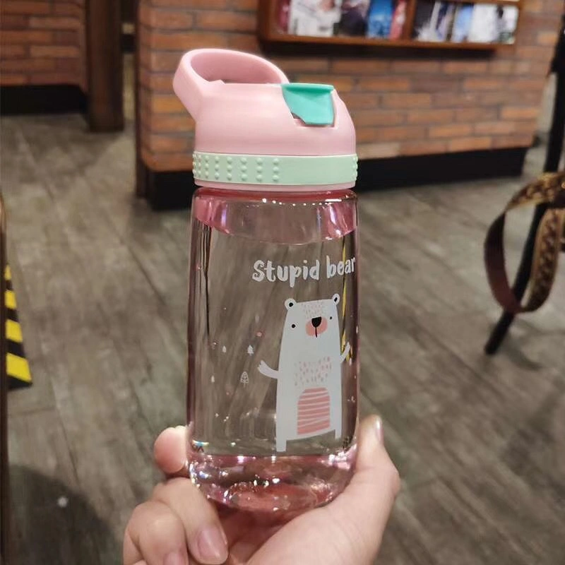 Clear Plastic 500ml Cute Kids Baby Water Bottle Drinking Bottle with Straw