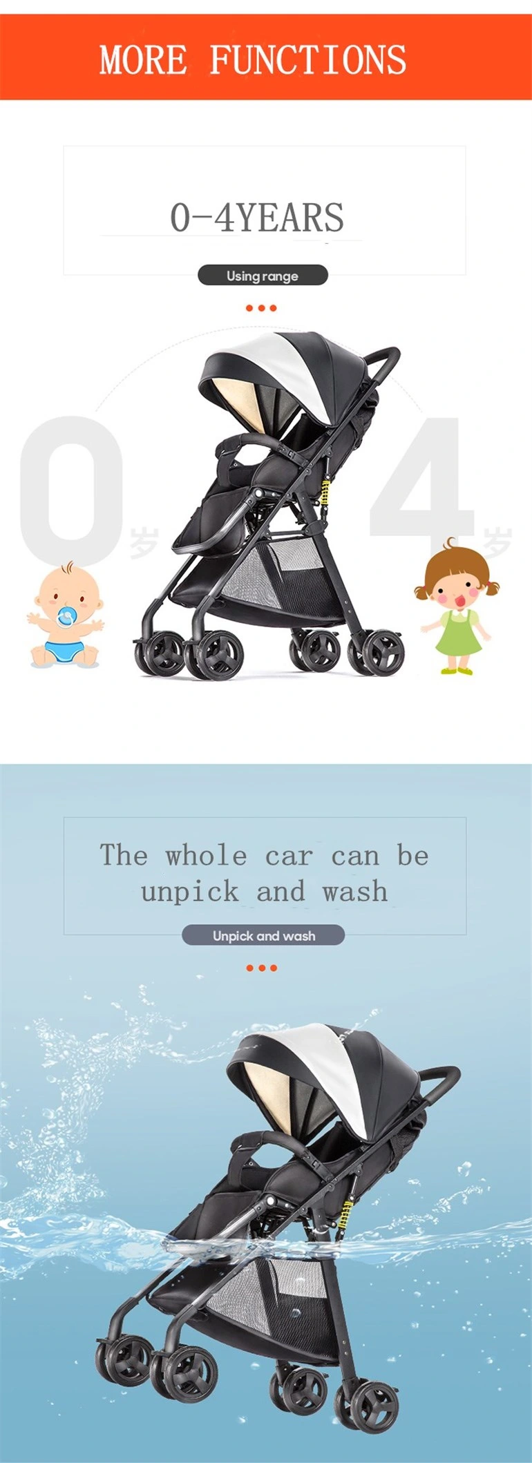 509 Black Portable Folding Baby Umbrella Car Baby Stroller
