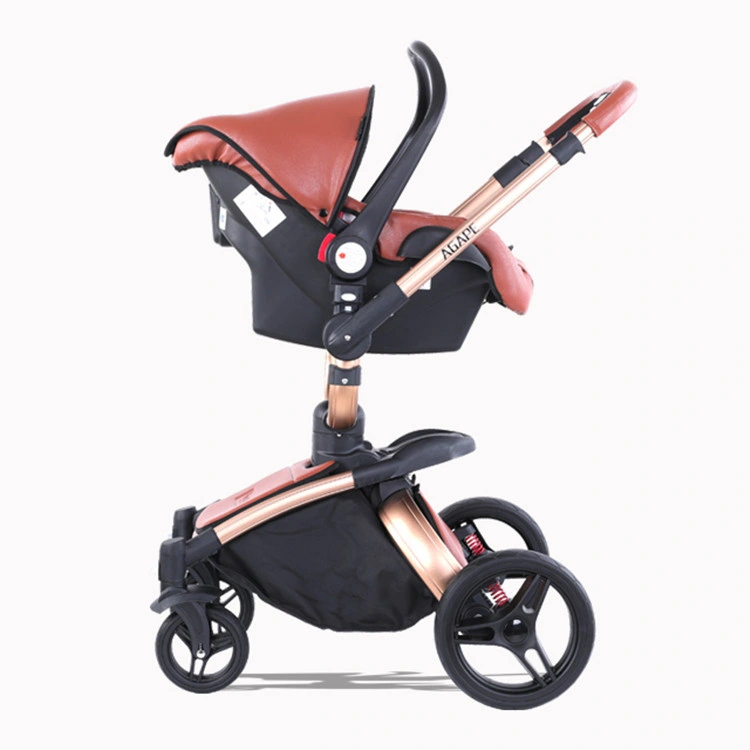 3 in 1 Pram Stroller Carriage Foldable Baby Stroller Anti-Shock Springs High View Pram Baby Stroller with Baby Basket