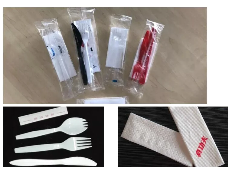 Disposable Plastic Wooden Cutlery Fork Spoon Automatic Packing Machine with Feeder
