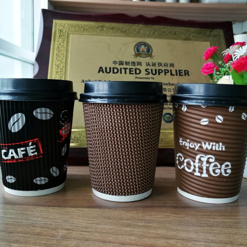 8oz/12oz/16oz Disposable Ripple Hot Drink Coffee Paper Cup with Lid