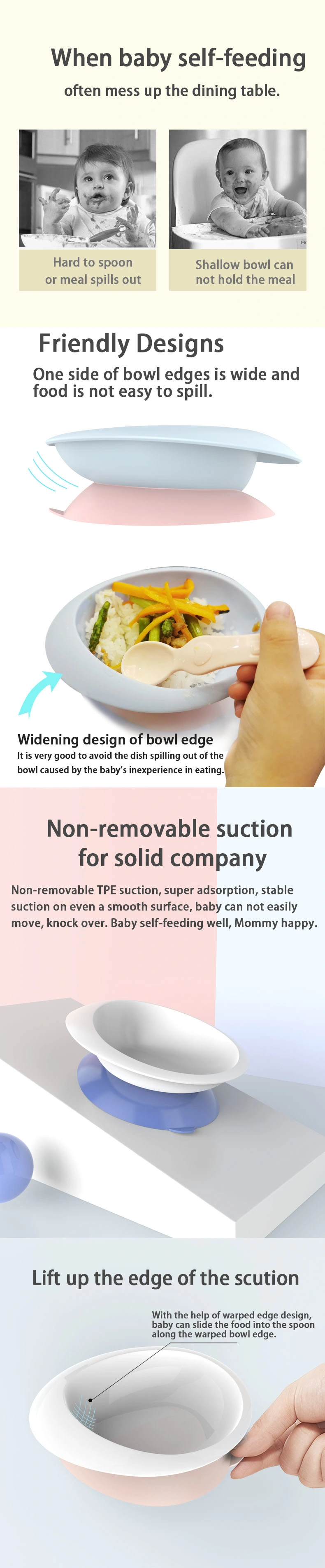 Suction Based Feeding Food Cute Hot Plastic Feeding and Spoon Cup Baby Suction Bowl