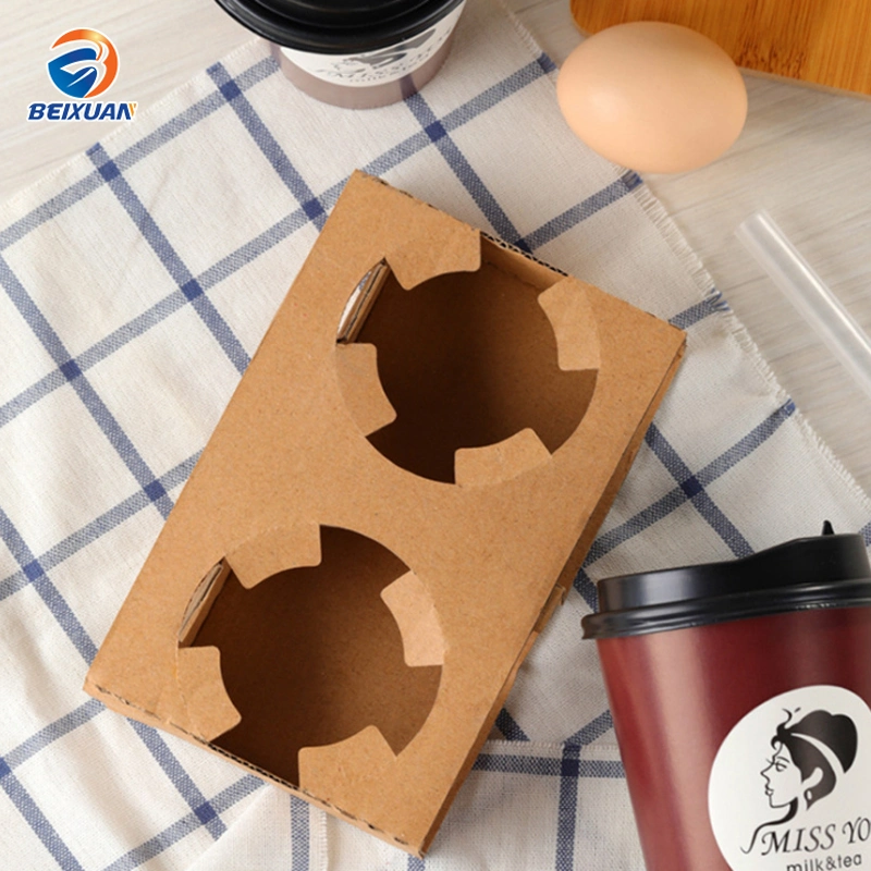 Disposable Kraft Paper Cup Holder Takeaway Beverage Coffee Cup Holder