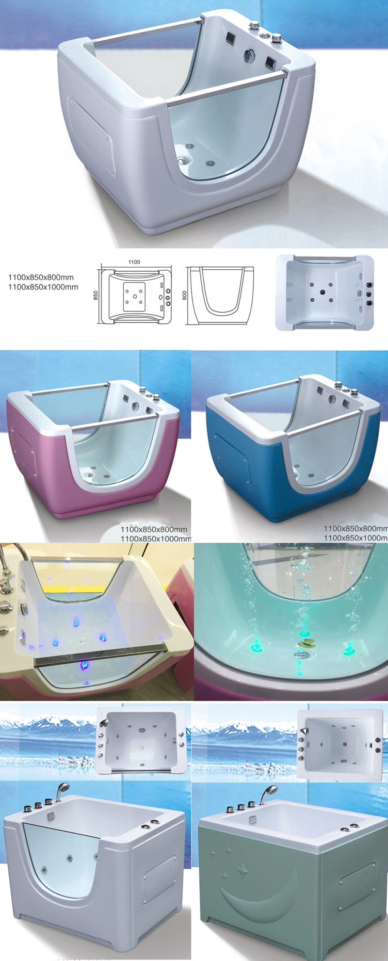Hot Sale Freestanding Side Glass Bathtub for Standing Baby Bath Tub Bt-Y2593