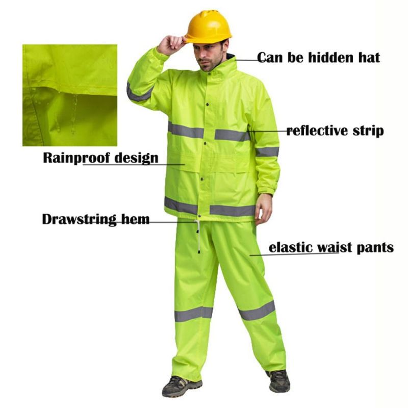 Waterproof Polyester Construction Safety Reflective Jacket Trouser Raincoat for Work Wear